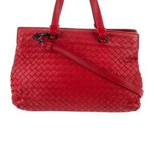 Authentic Bottega Veneta Red Woven Leather Tote Bag- pre owned